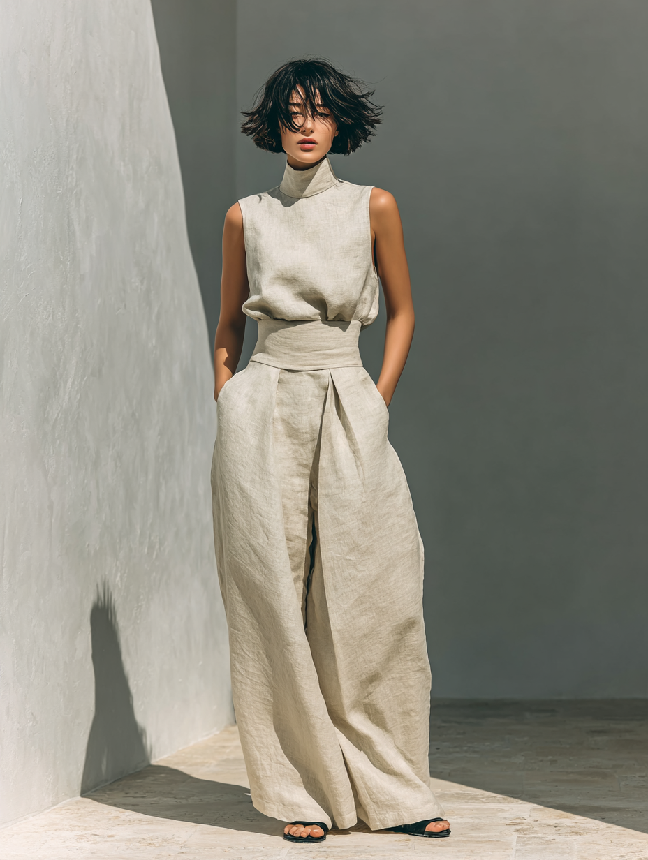 Sable | Minimalist Sleeveless Blouse & Wide-Leg Set