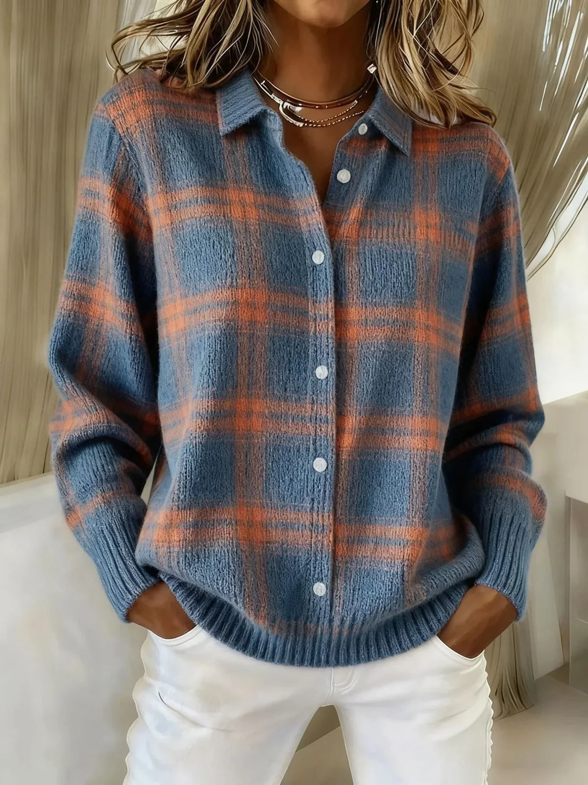 Cordelia | Plaid Knit Shirt Cardigan