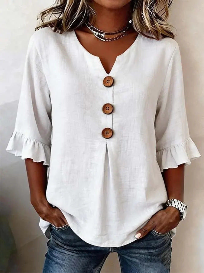 Jessara | Ruffle-Sleeve Linen Blouse