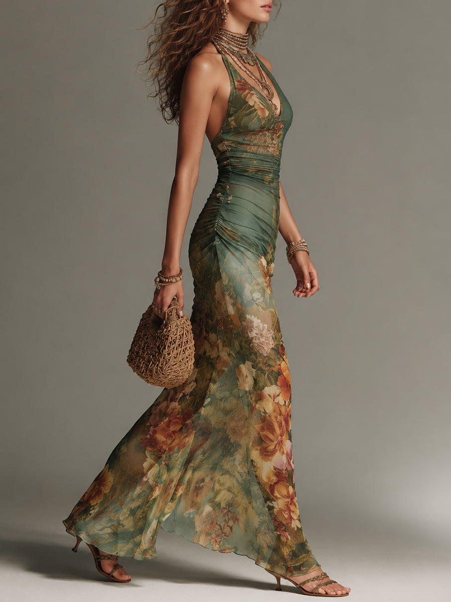 Shantoria | Floral Mesh Overlay Maxi Dress