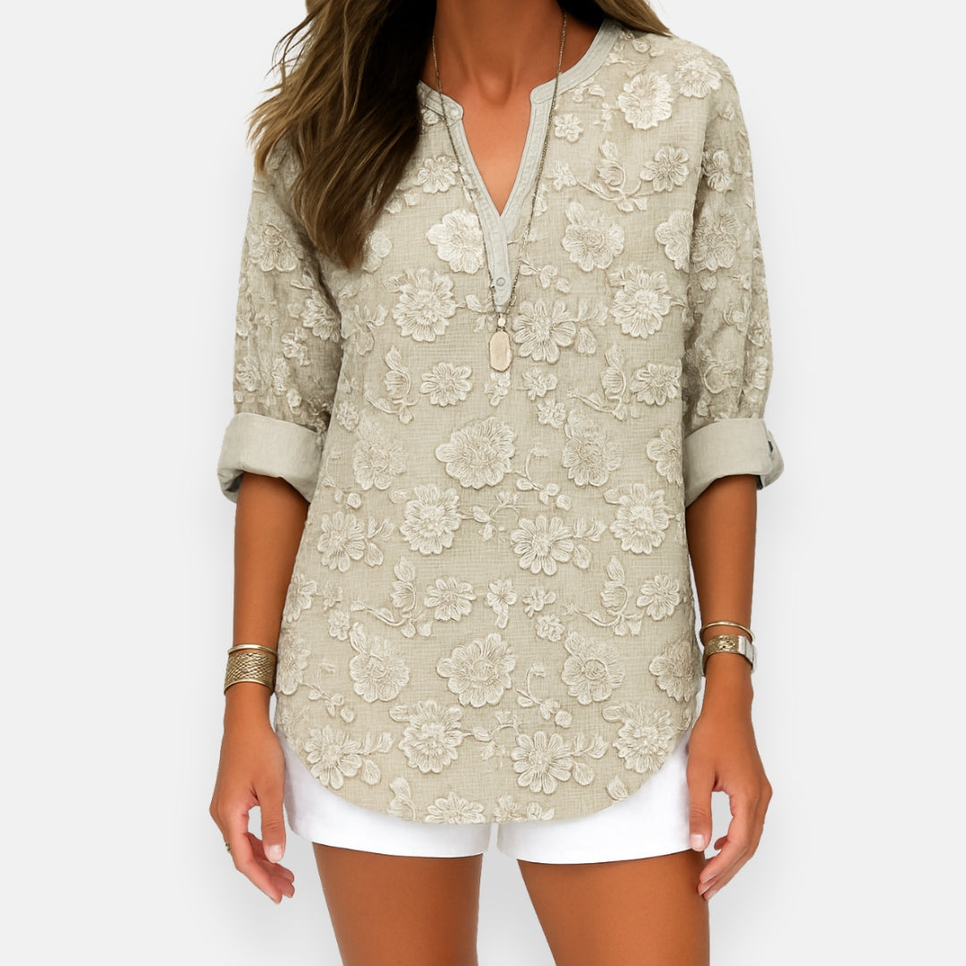 Imogen | Textured Floral Jacquard Blouse