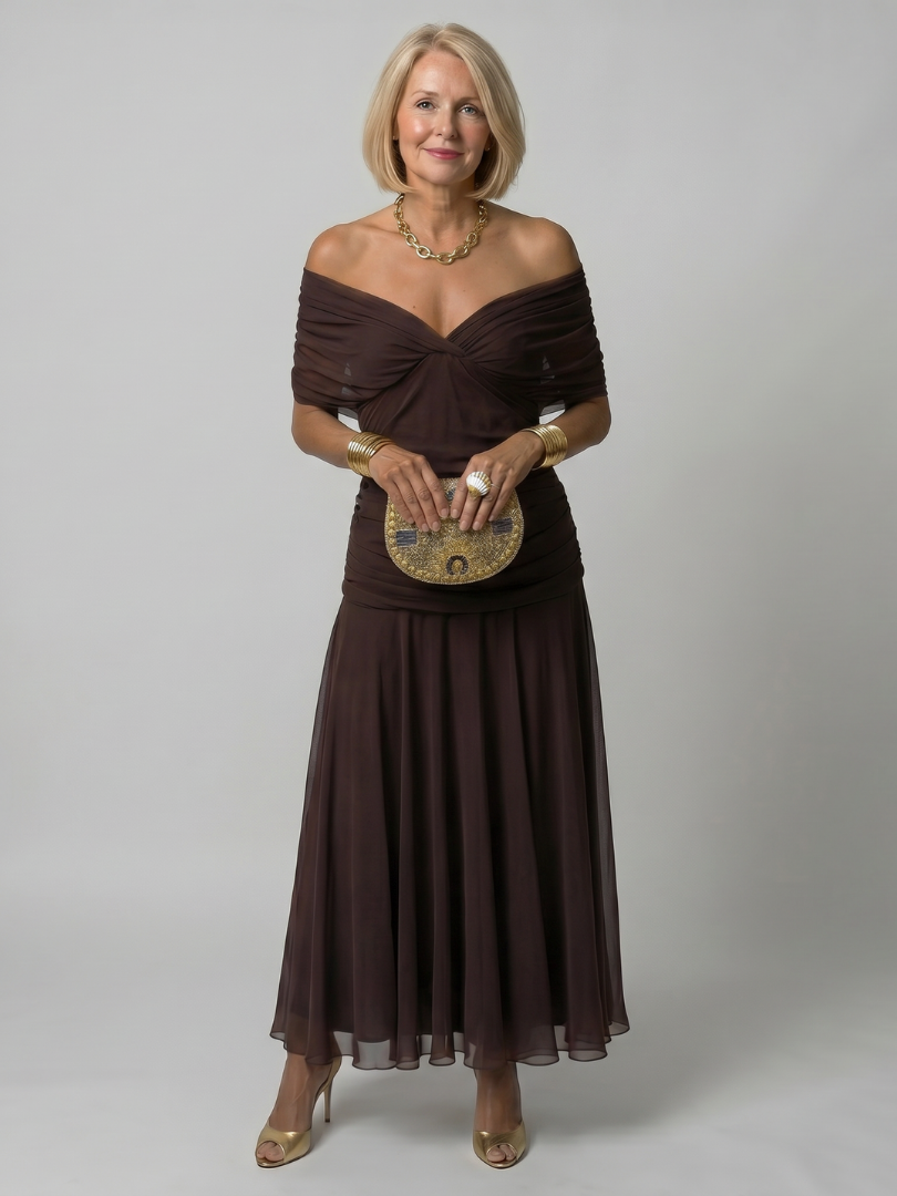Danae | Off Shoulder Flow Midi Dress