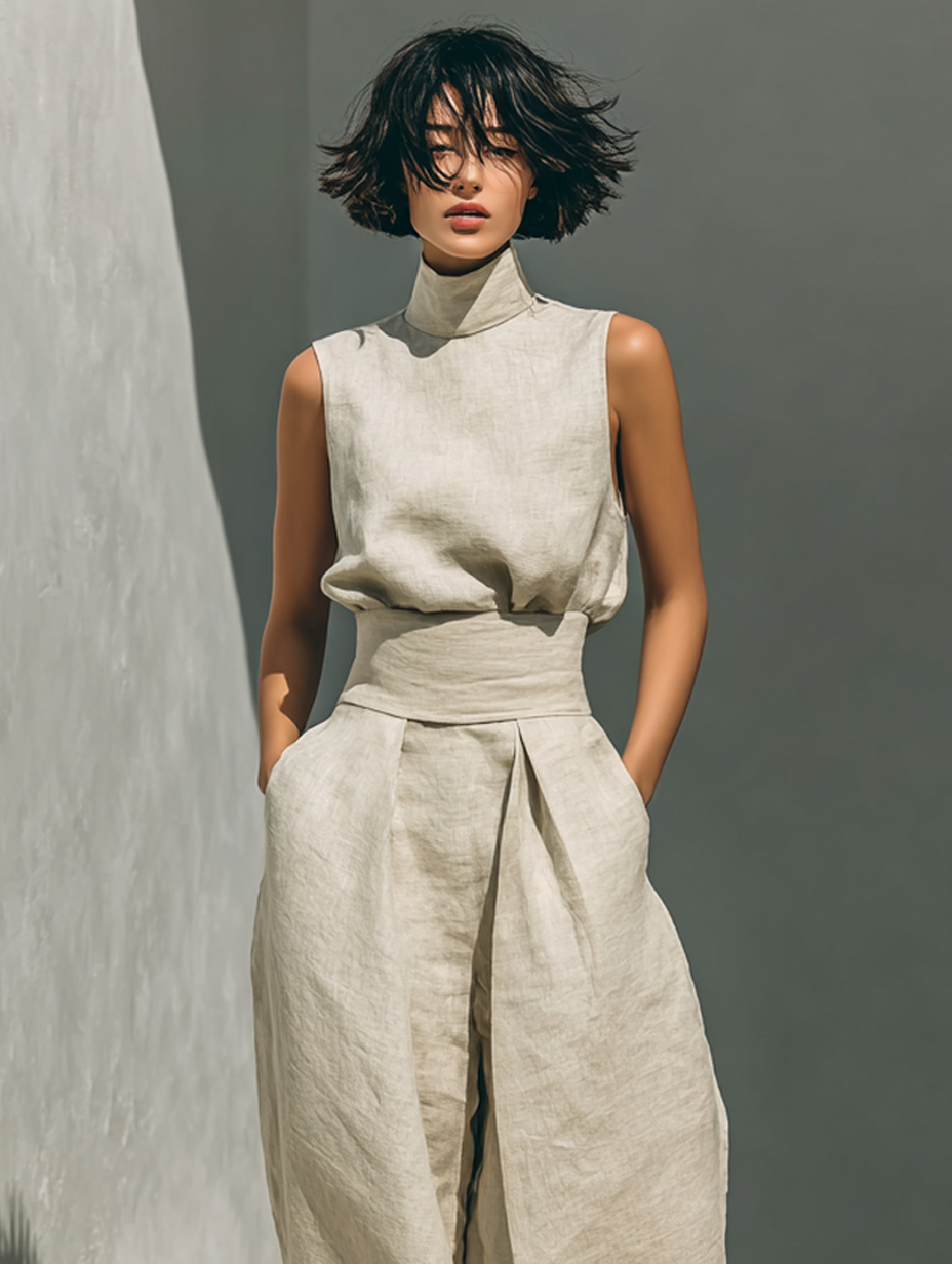 Sable | Minimalist Sleeveless Blouse & Wide-Leg Set