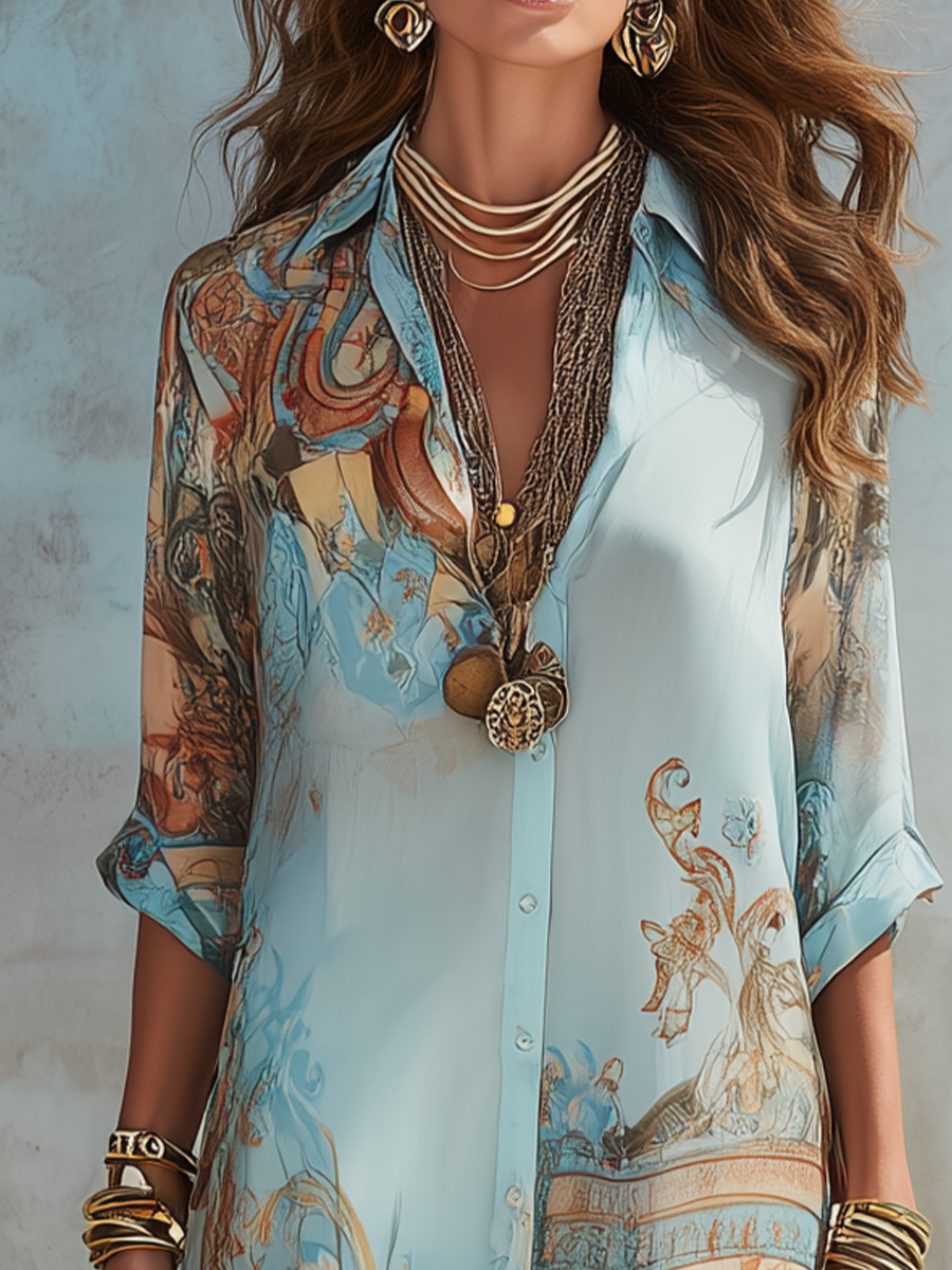 Bluebell | Blue Print Shirt Midi Dress