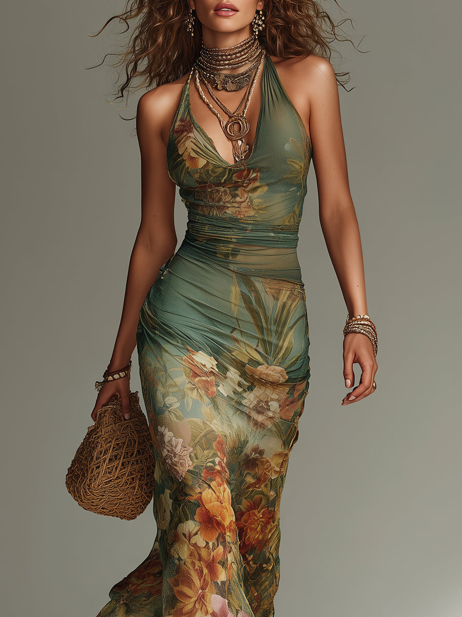 Shantoria | Floral Mesh Overlay Maxi Dress