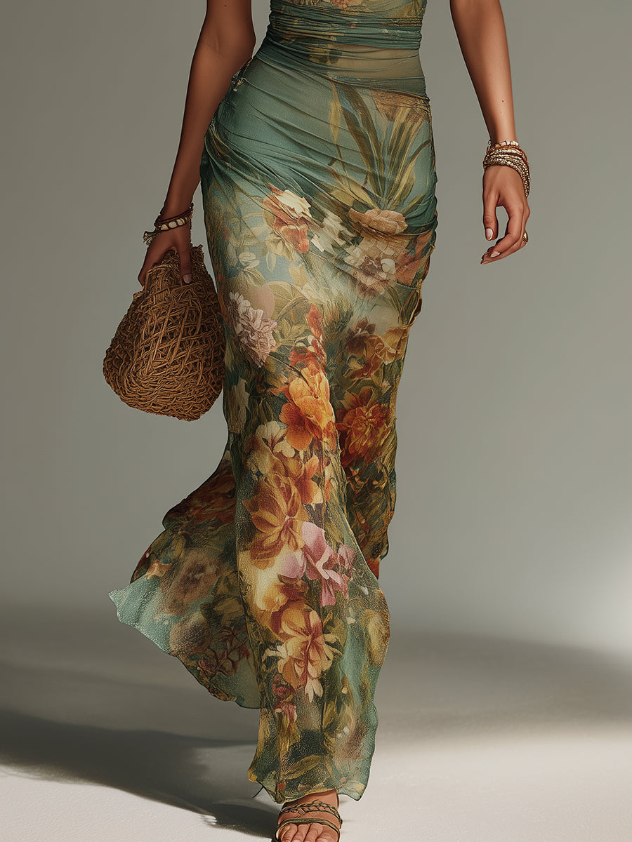 Shantoria | Floral Mesh Overlay Maxi Dress