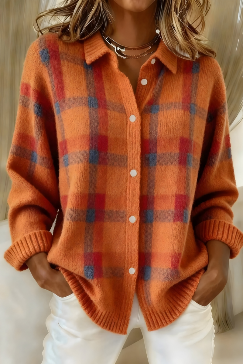Cordelia | Plaid Knit Shirt Cardigan