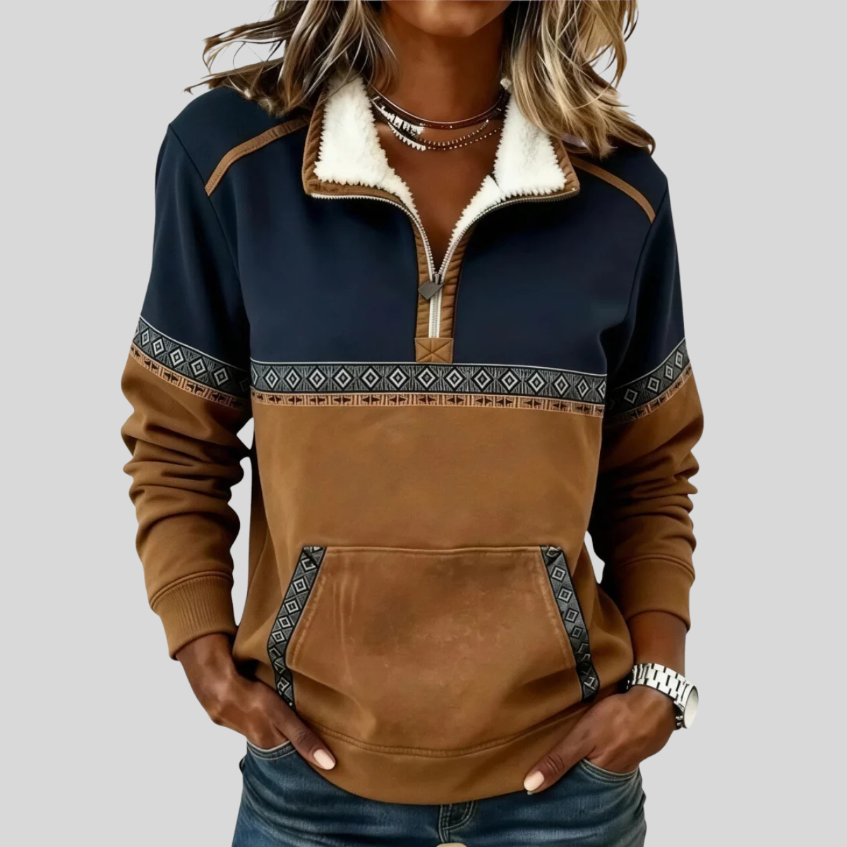 Alvette | Sherpa Collar Half-Zip Pullover