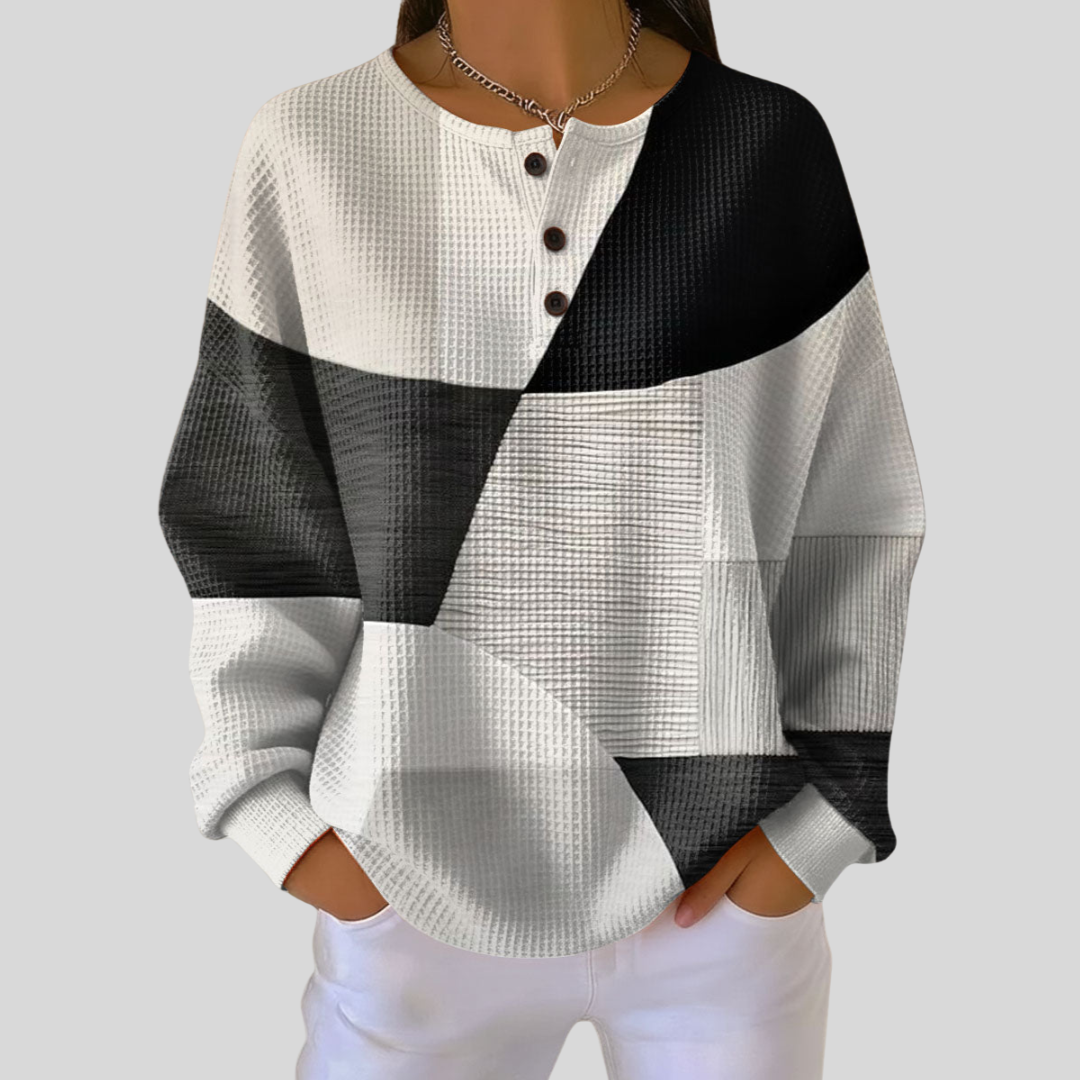 Almira | Waffle Knit Henley Sweatshirt