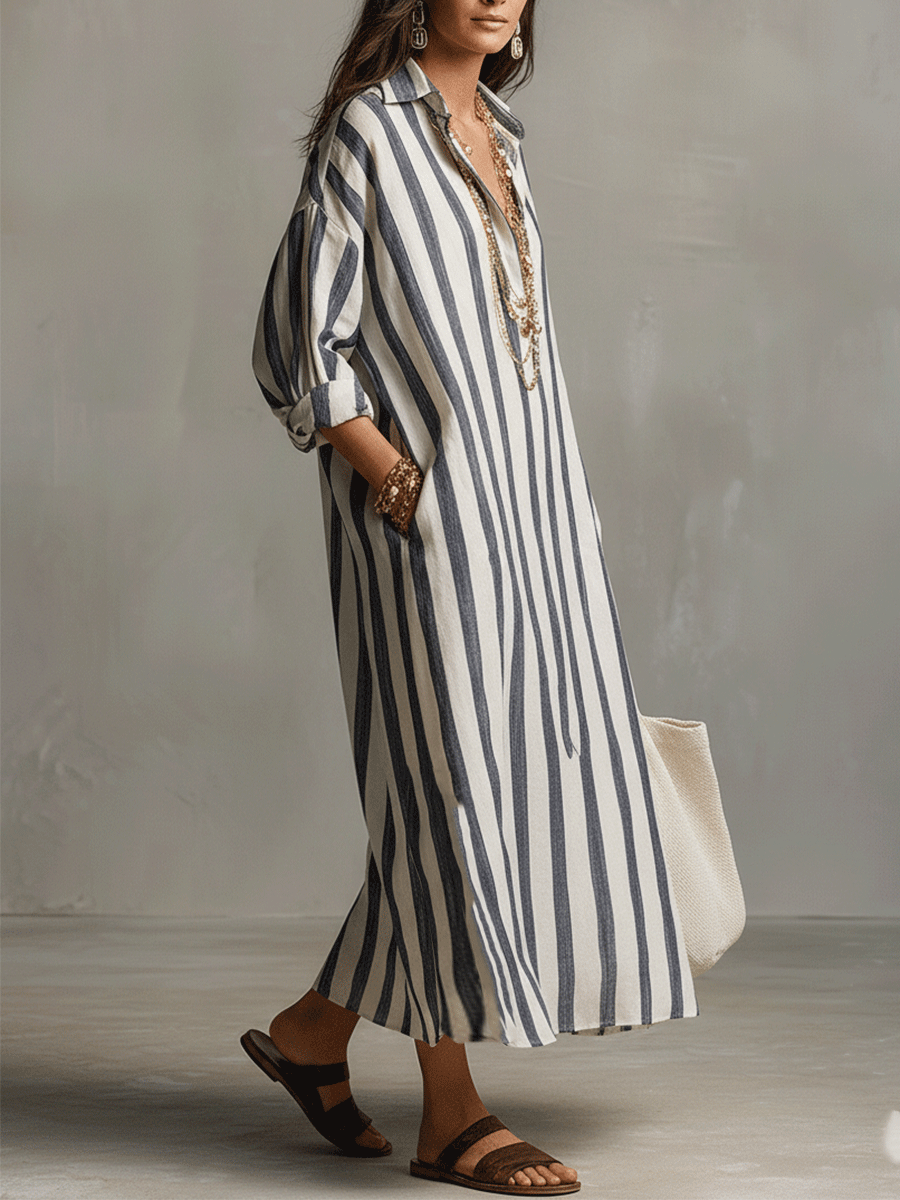 Maribel | Striped Shirt Maxi Dress
