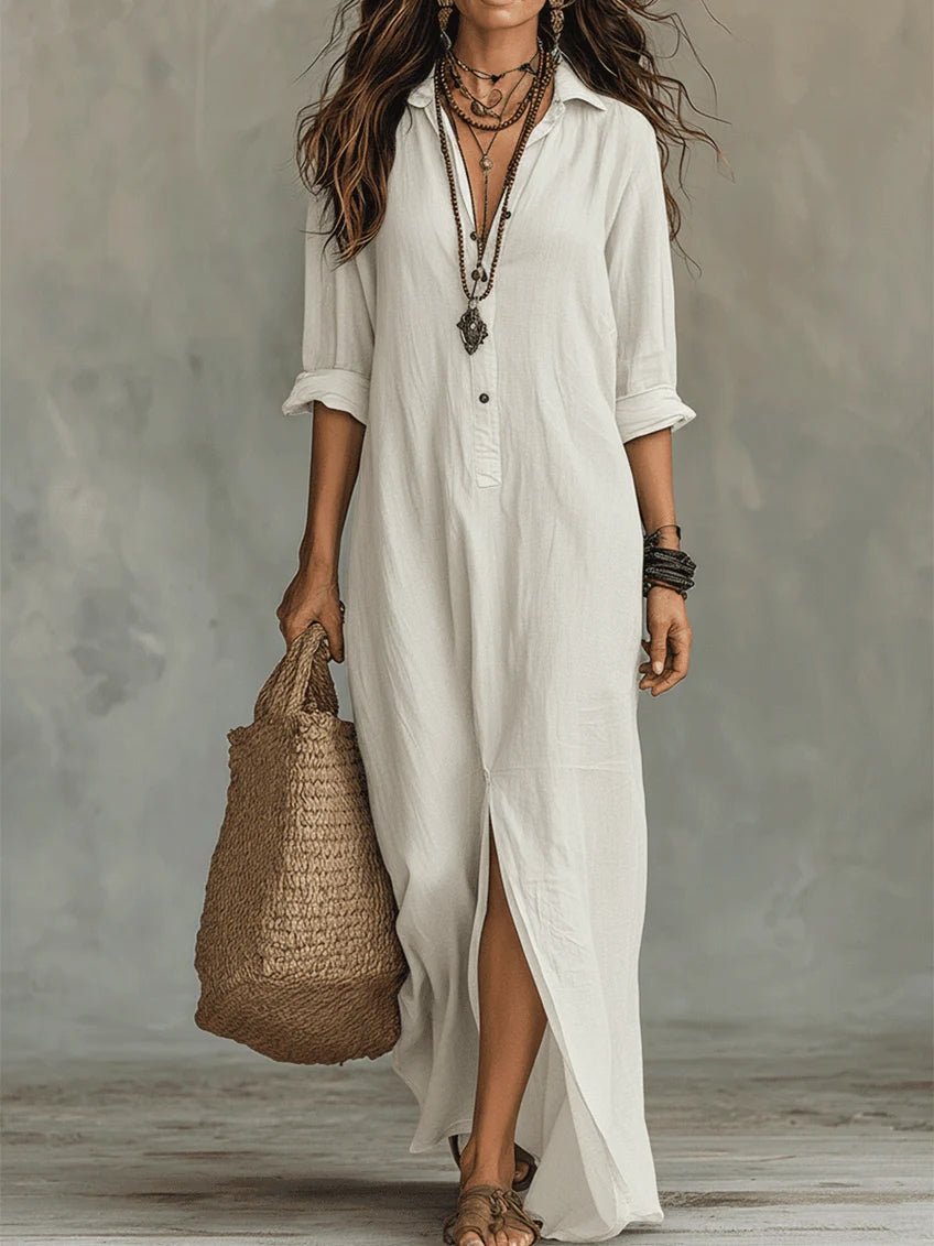Soline | Loose Button-Front Maxi Dress