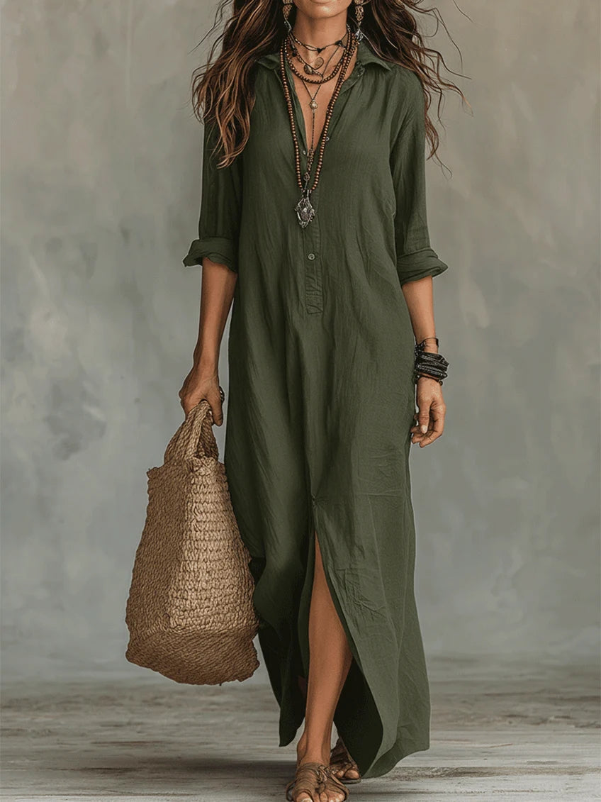 Soline | Loose Button-Front Maxi Dress