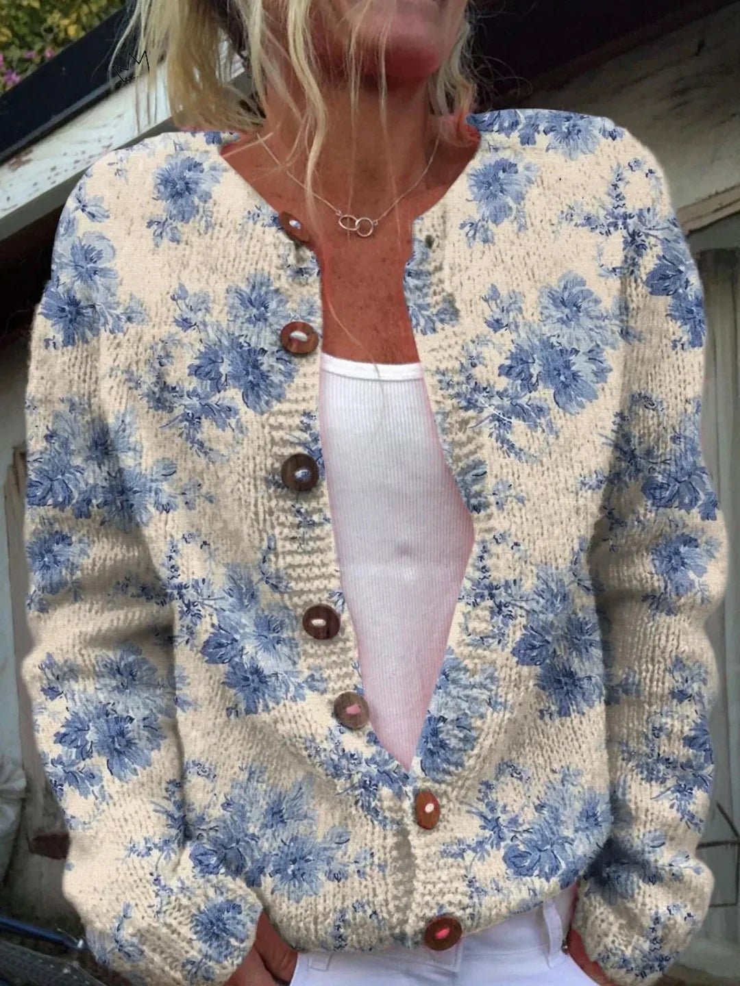 Daysie | Blue Botanical Knit Cardigan