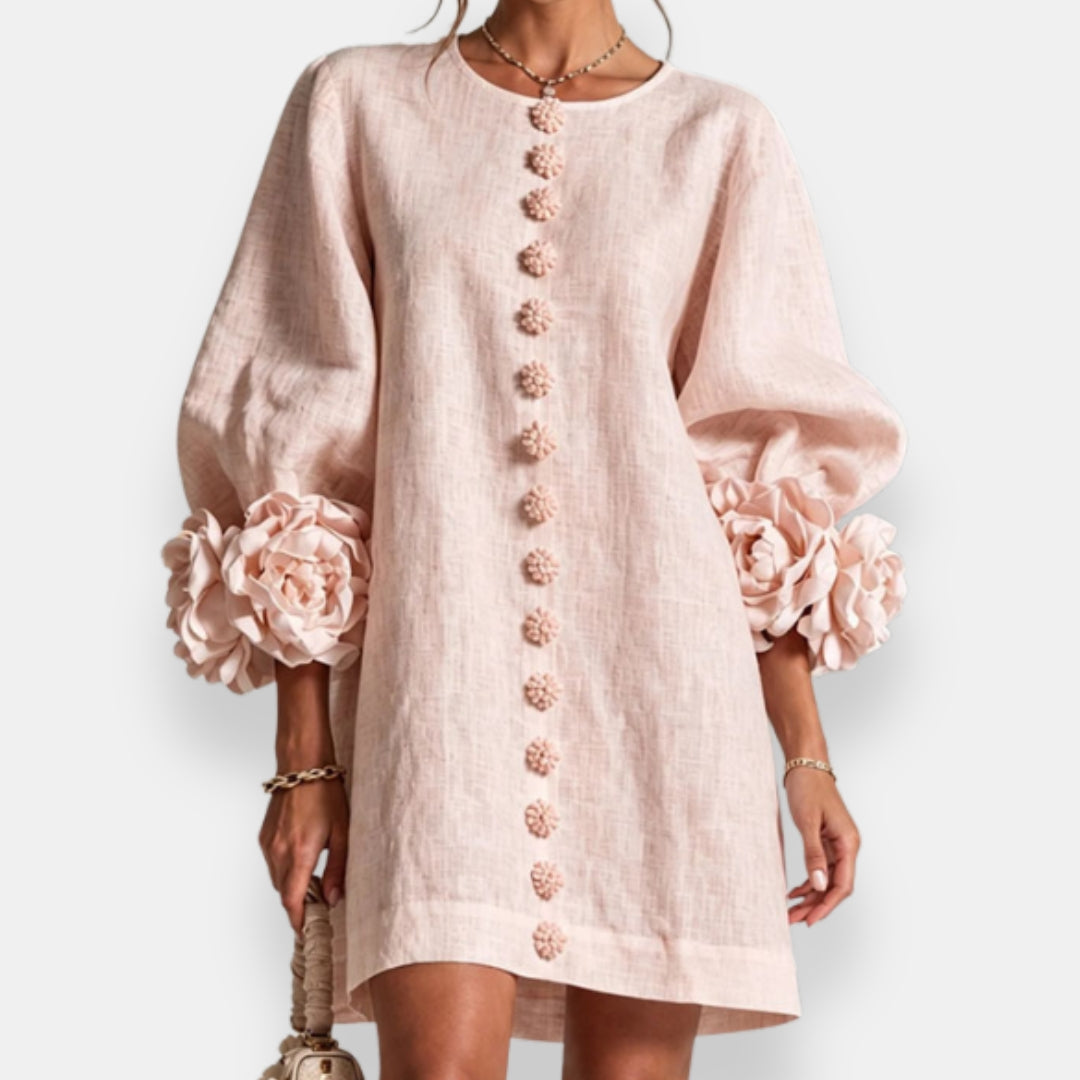 Cecily | Sculpted Floral Button Dress