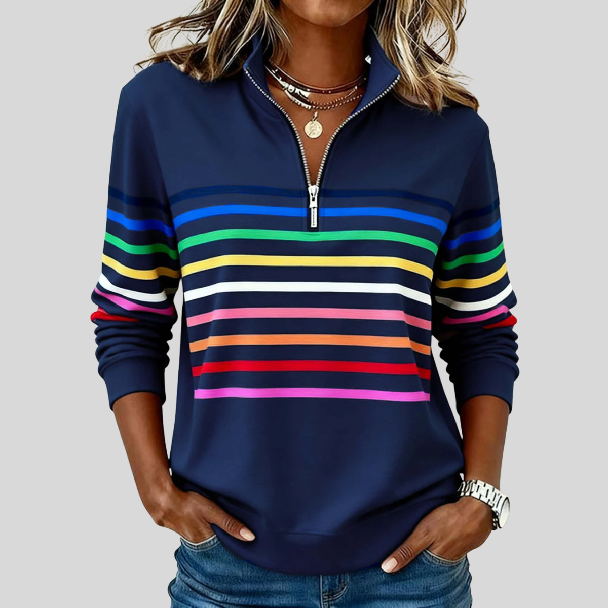 Prismette | Striped Quarter-Zip Sweatshirt