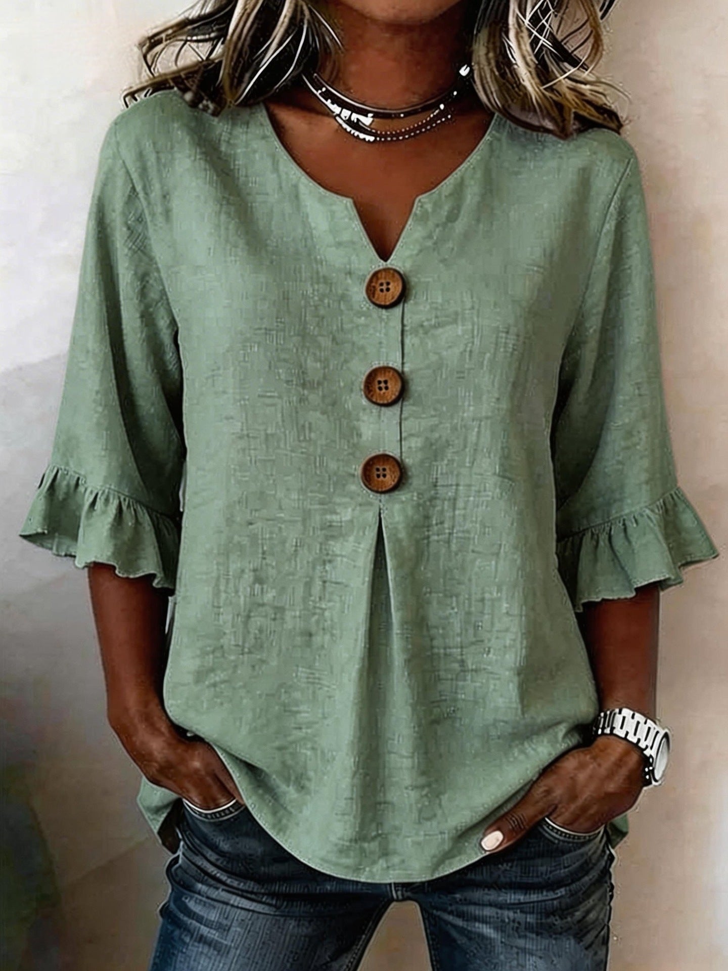 Jessara | Ruffle-Sleeve Linen Blouse