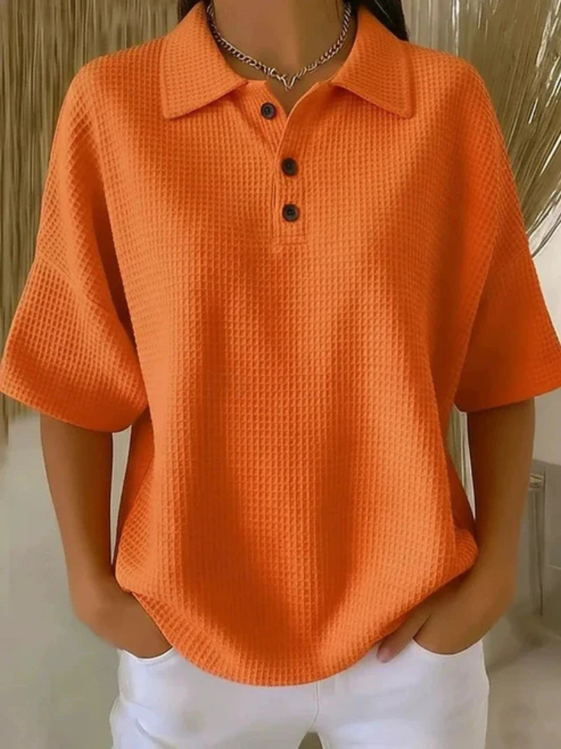 Peggie | Waffle Polo Blouse