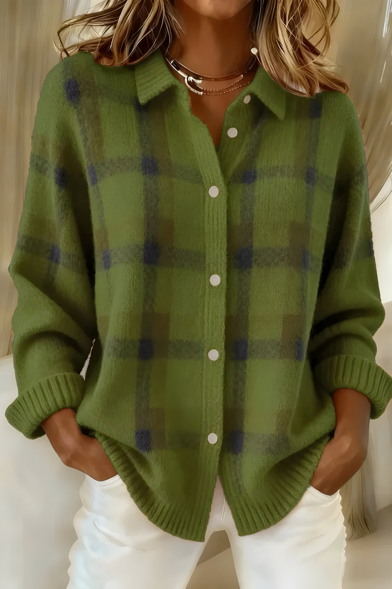 Cordelia | Plaid Knit Shirt Cardigan