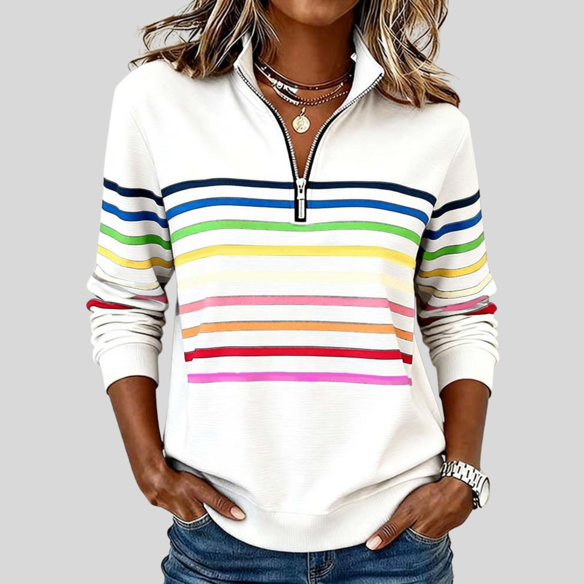Prismette | Striped Quarter-Zip Sweatshirt