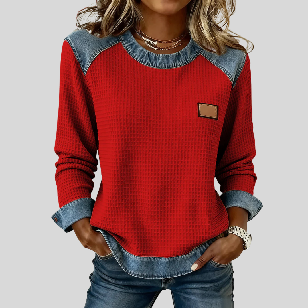 Delancine | Patchwork Waffle Sweatshirt