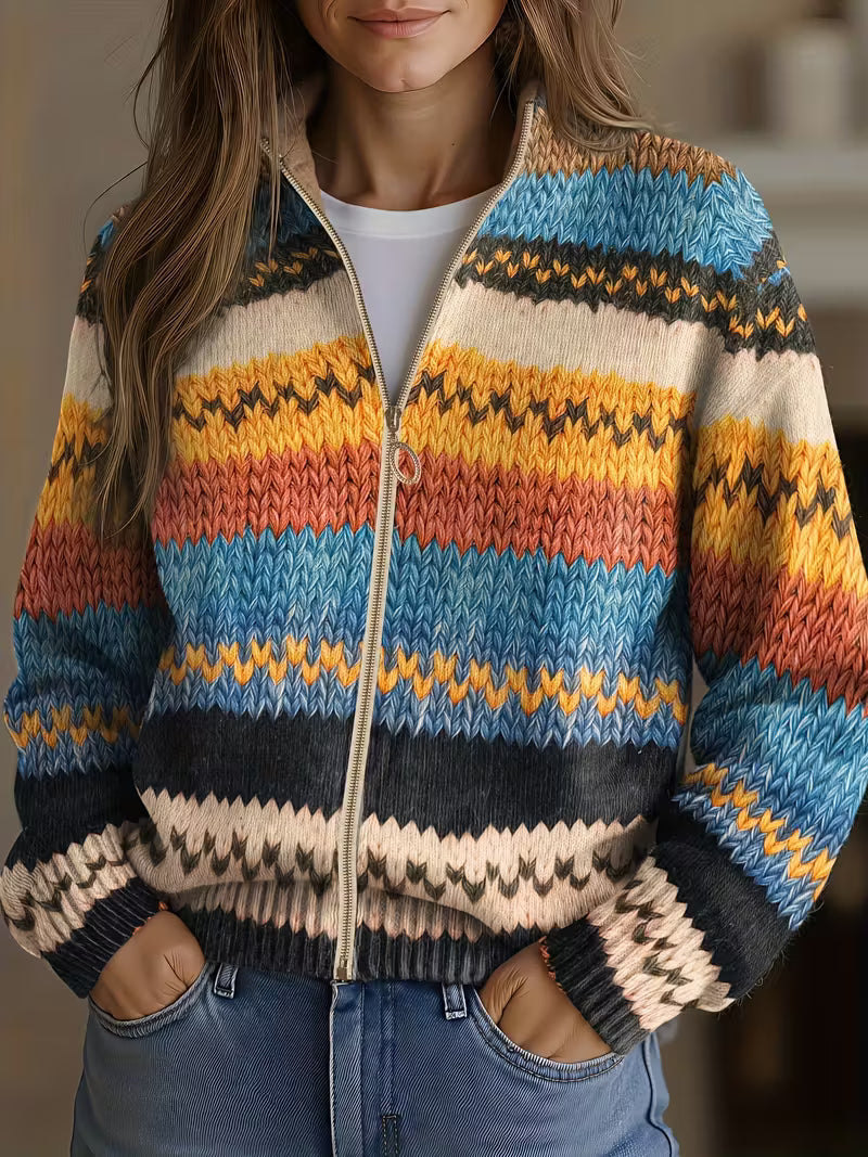 Yseult | Multicolor Zigzag Striped Zip Cardigan