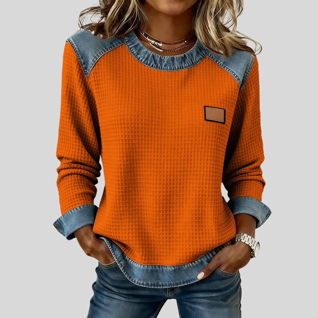 Delancine | Patchwork Waffle Sweatshirt