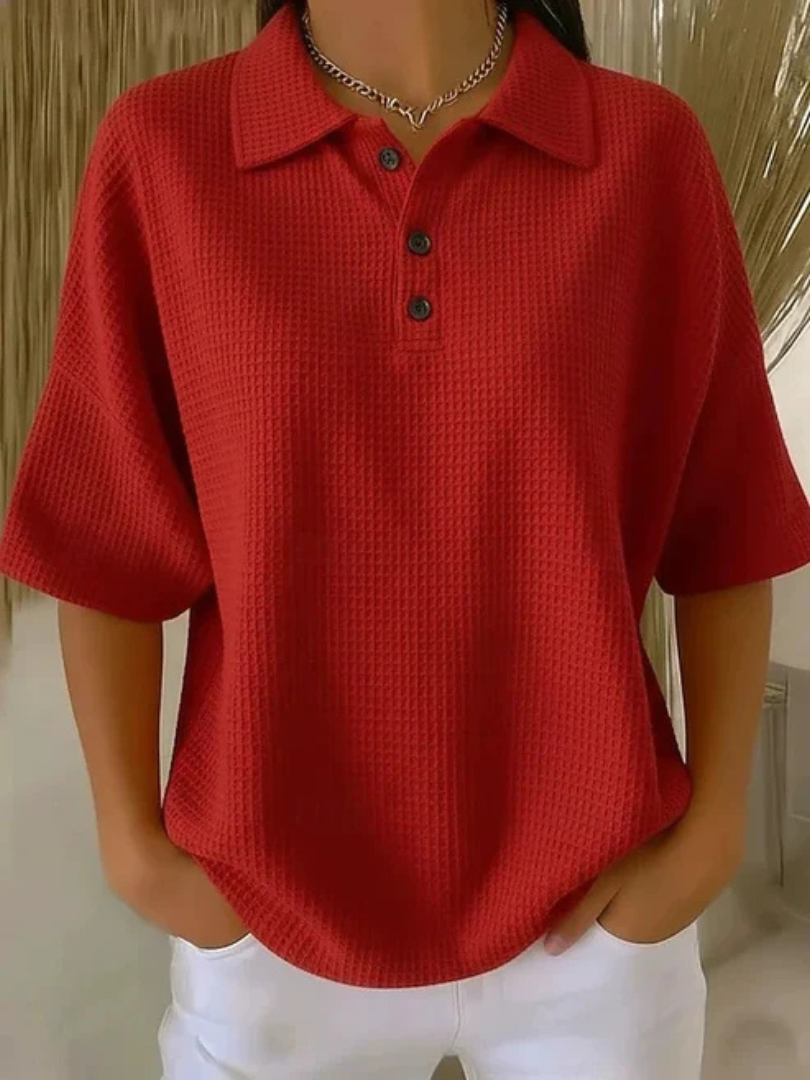Peggie | Waffle Polo Blouse