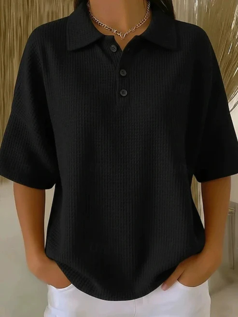 Peggie | Waffle Polo Blouse
