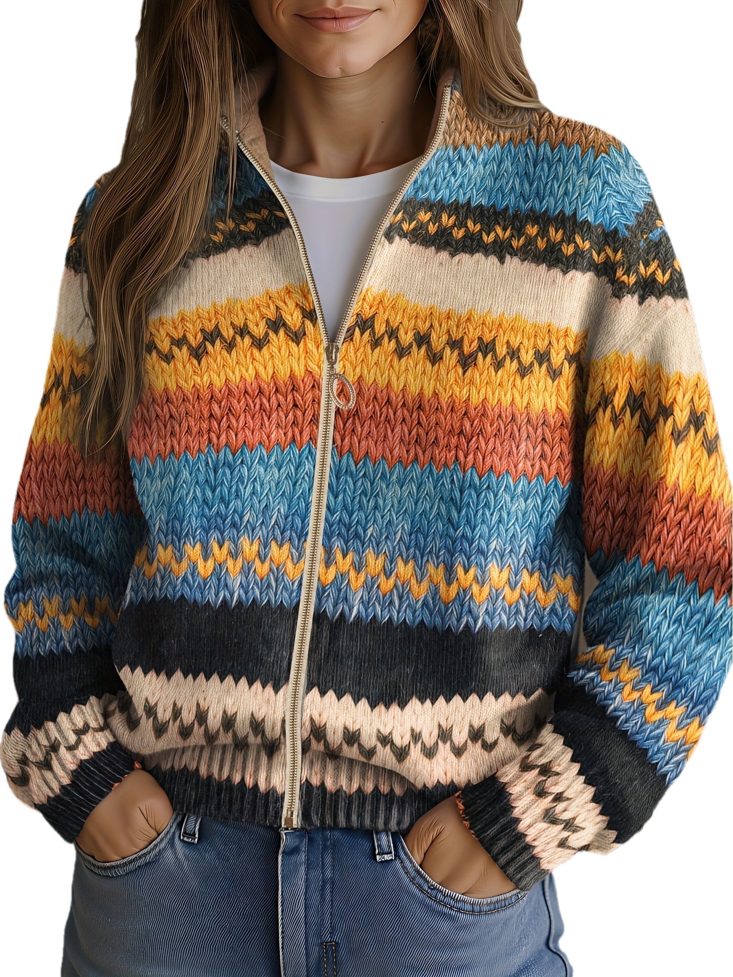 Yseult | Multicolor Zigzag Striped Zip Cardigan
