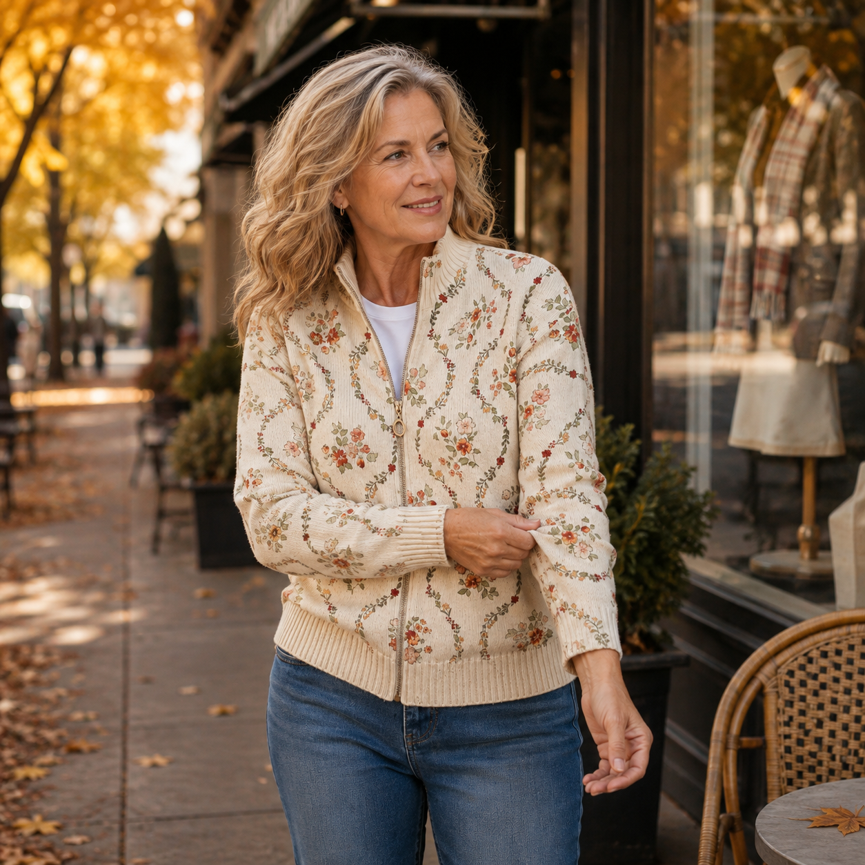 Persephone | Delicate Floral Vine Zip Cardigan