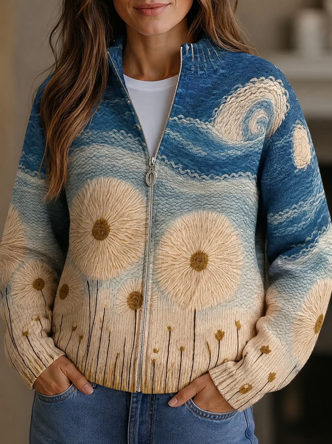 Yolanda | Sunflower Meadow Zip Cardigan