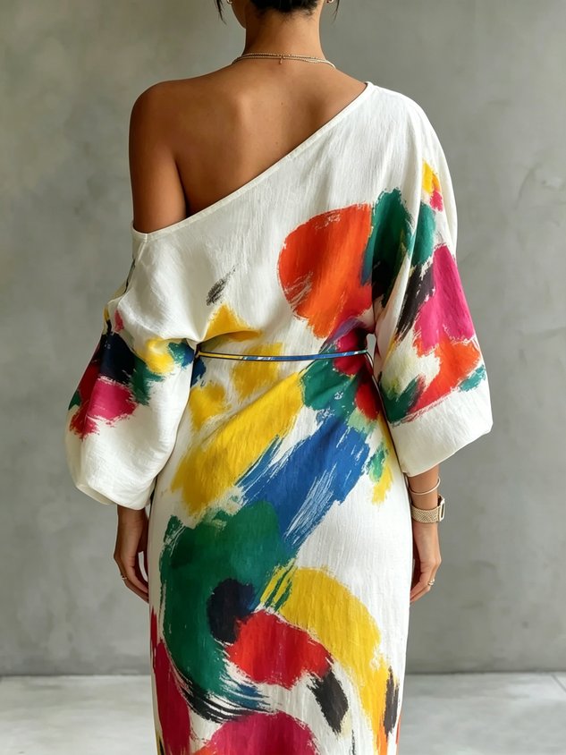 Danella | Abstract Print One-Shoulder Maxi Dress
