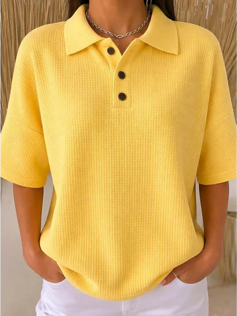 Peggie | Waffle Polo Blouse