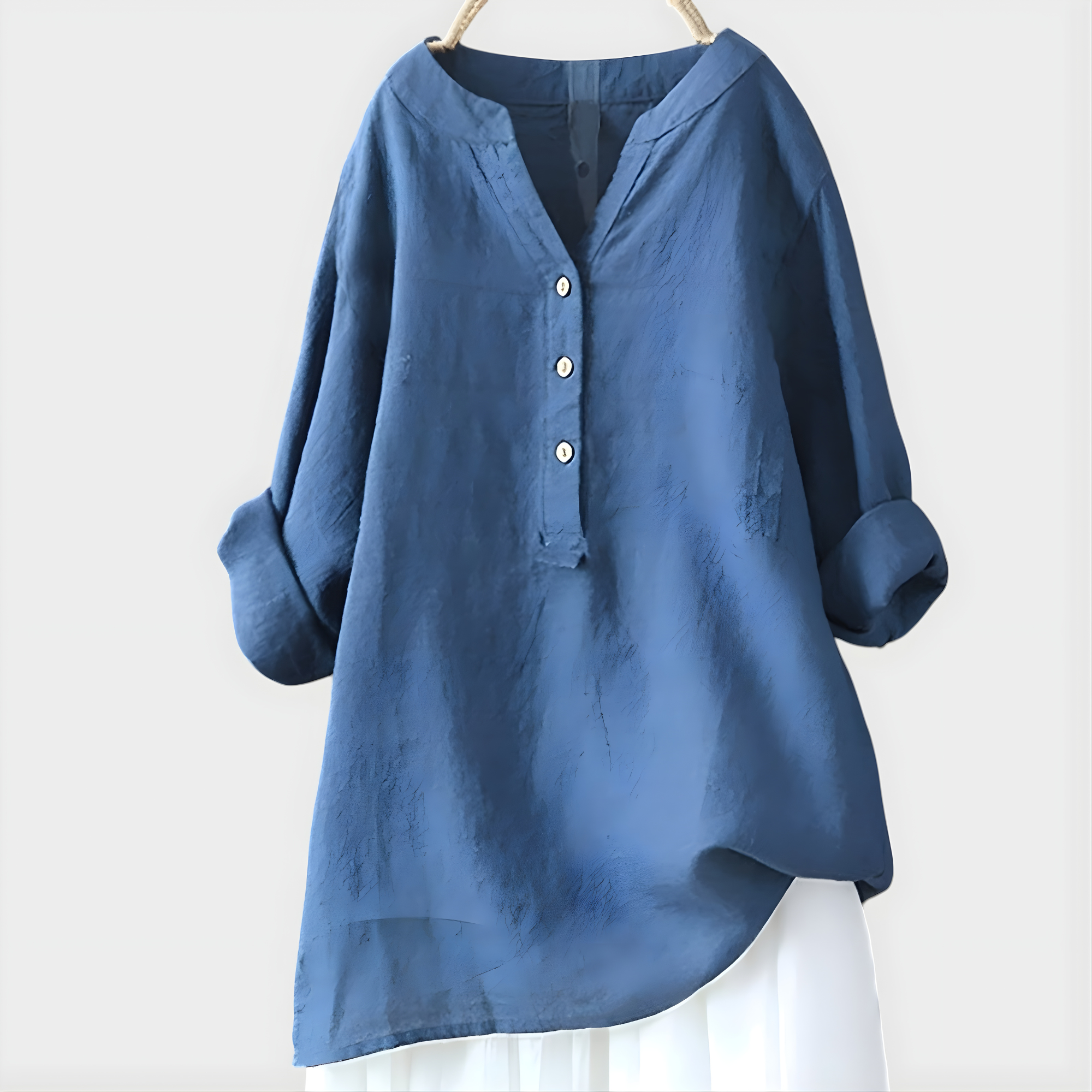 Veronique | Cotton-Linen V-Neck Blouse
