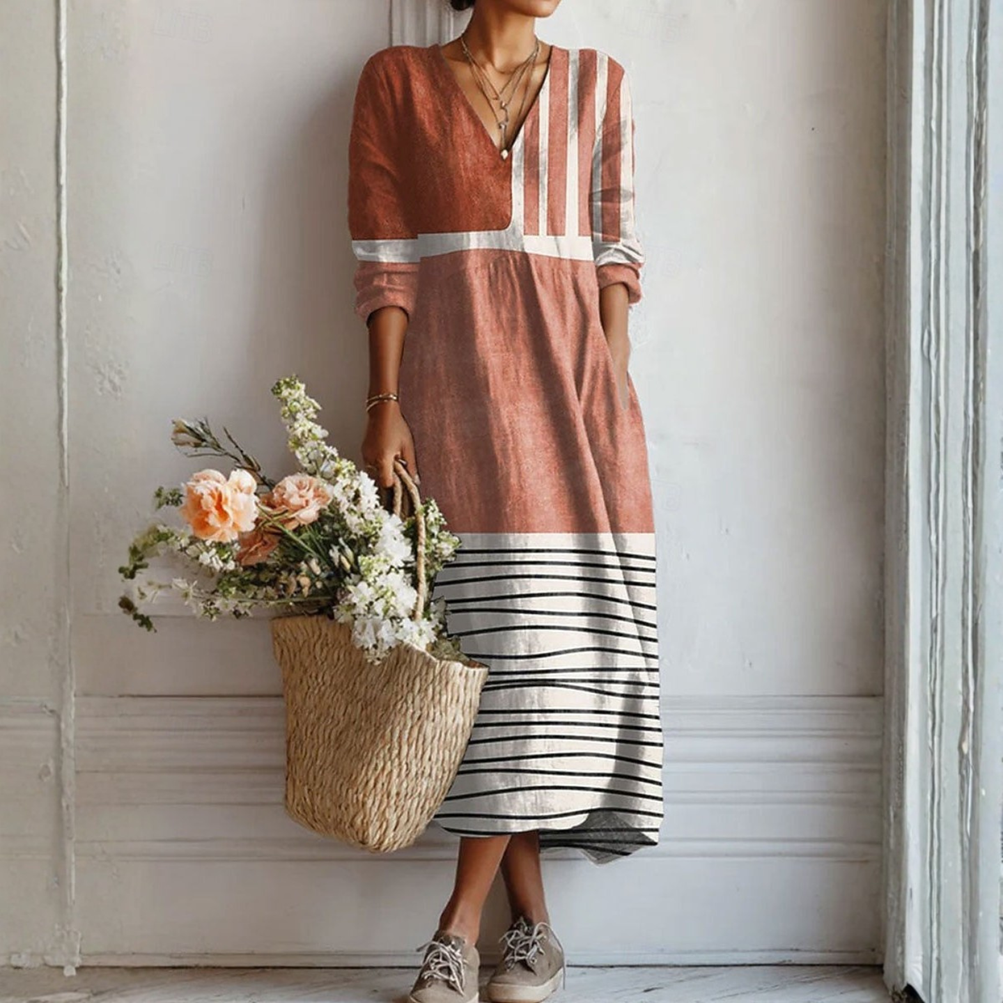 Boho Nature Print Maxi Dress