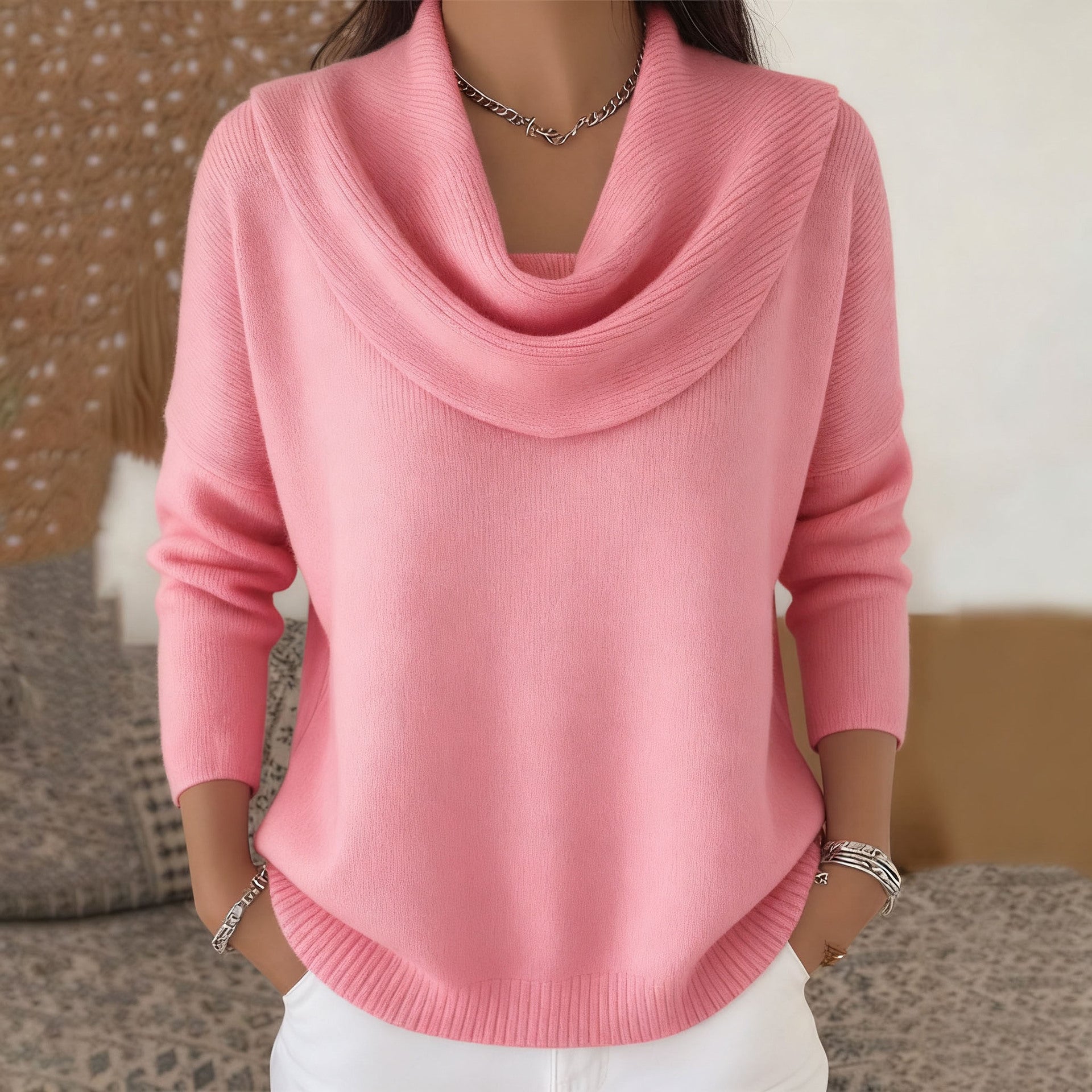 Julia | Draped Neck Knit Sweater