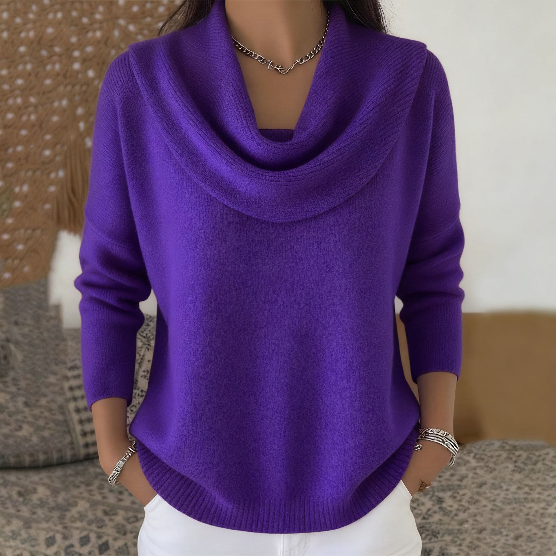 Julia | Draped Neck Knit Sweater