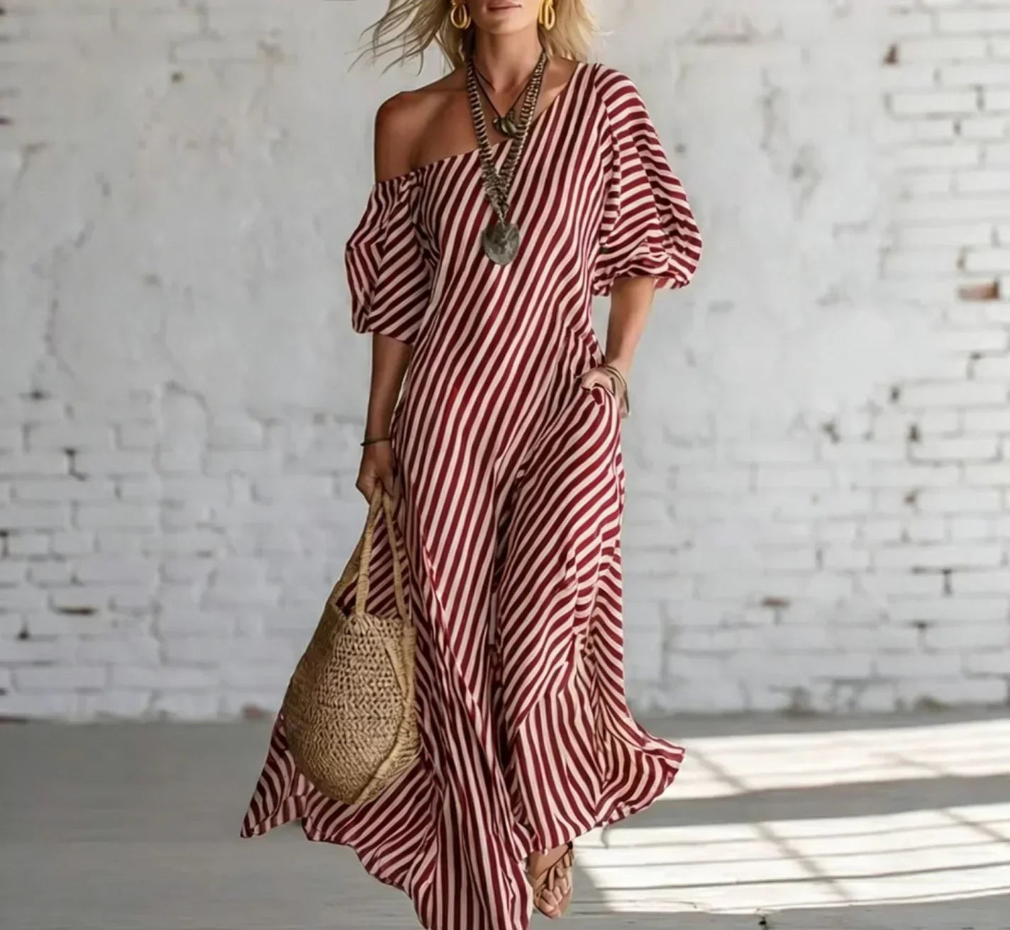Alysha | Striped One-Shoulder Maxi Dress