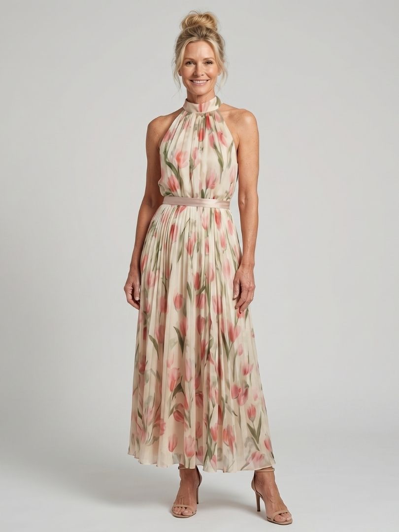Liora | Halter Neck Floral Midi Dress