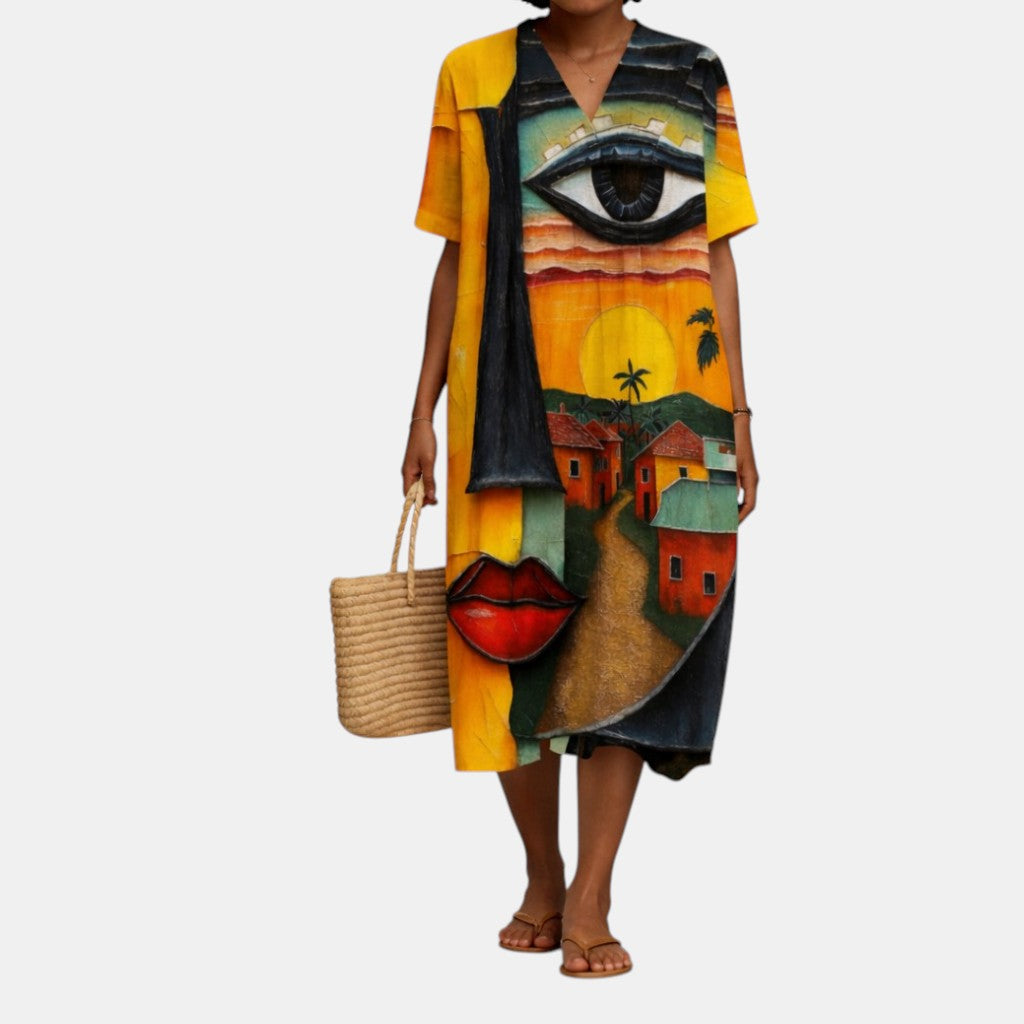 Boho Handcrafted Print Long Dress