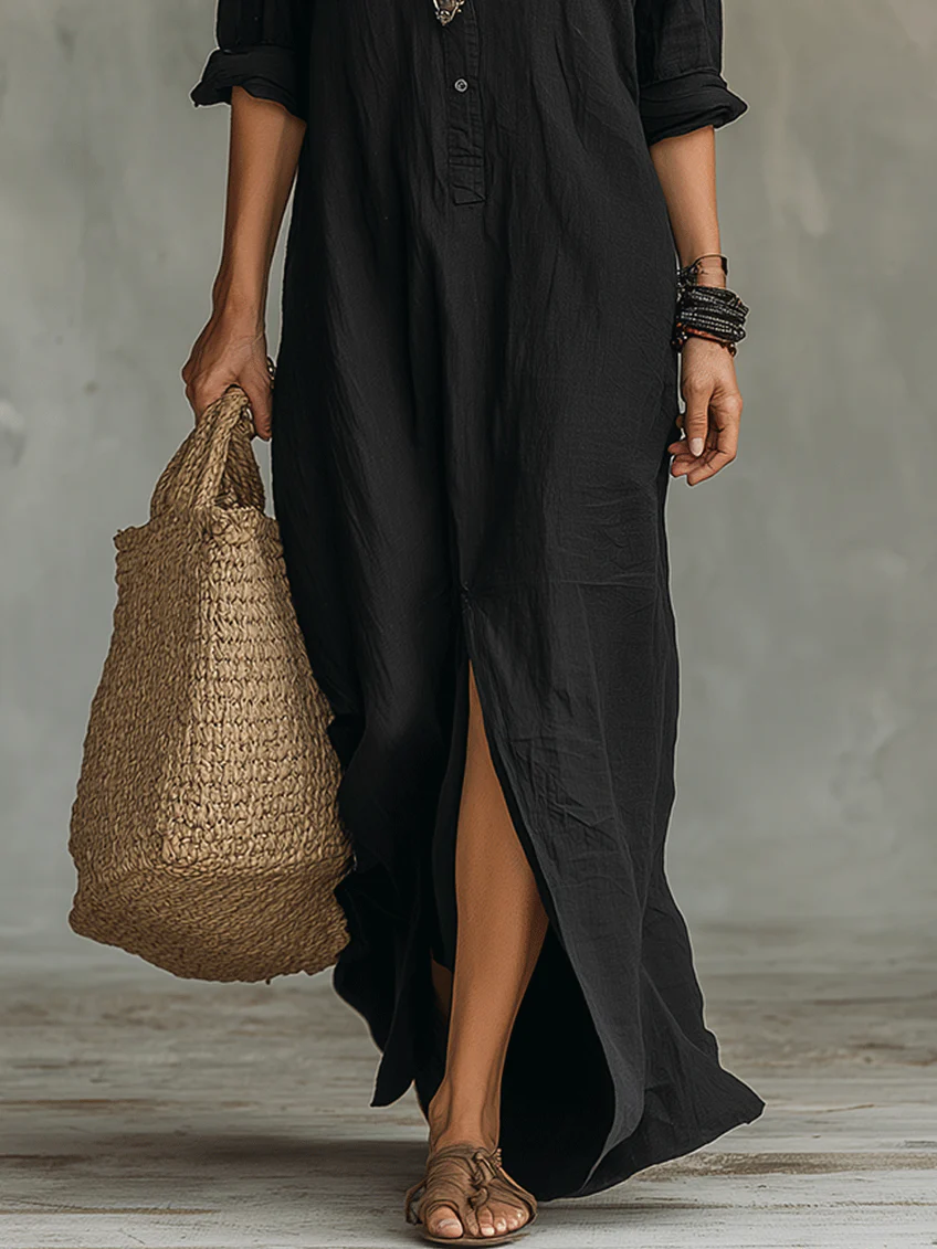 Soline | Loose Button-Front Maxi Dress