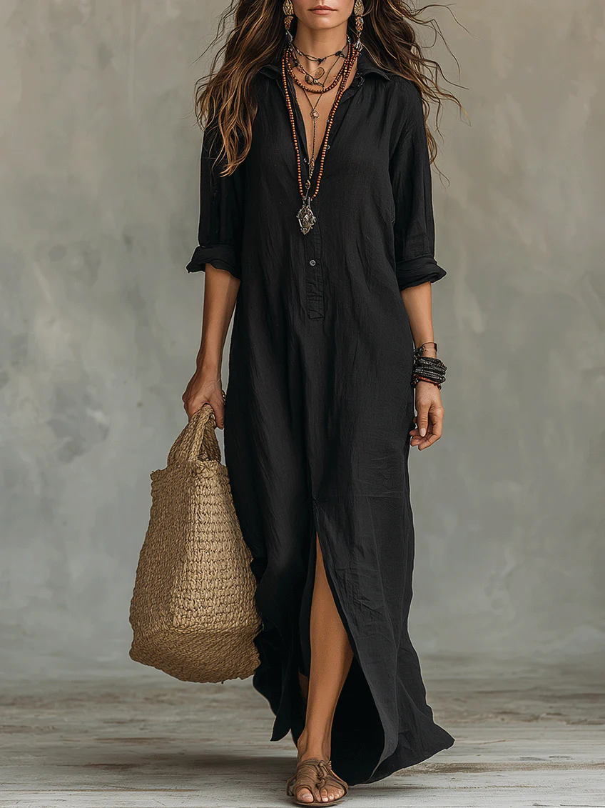 Soline | Loose Button-Front Maxi Dress