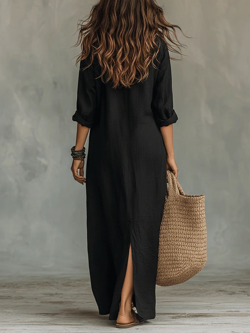 Soline | Loose Button-Front Maxi Dress