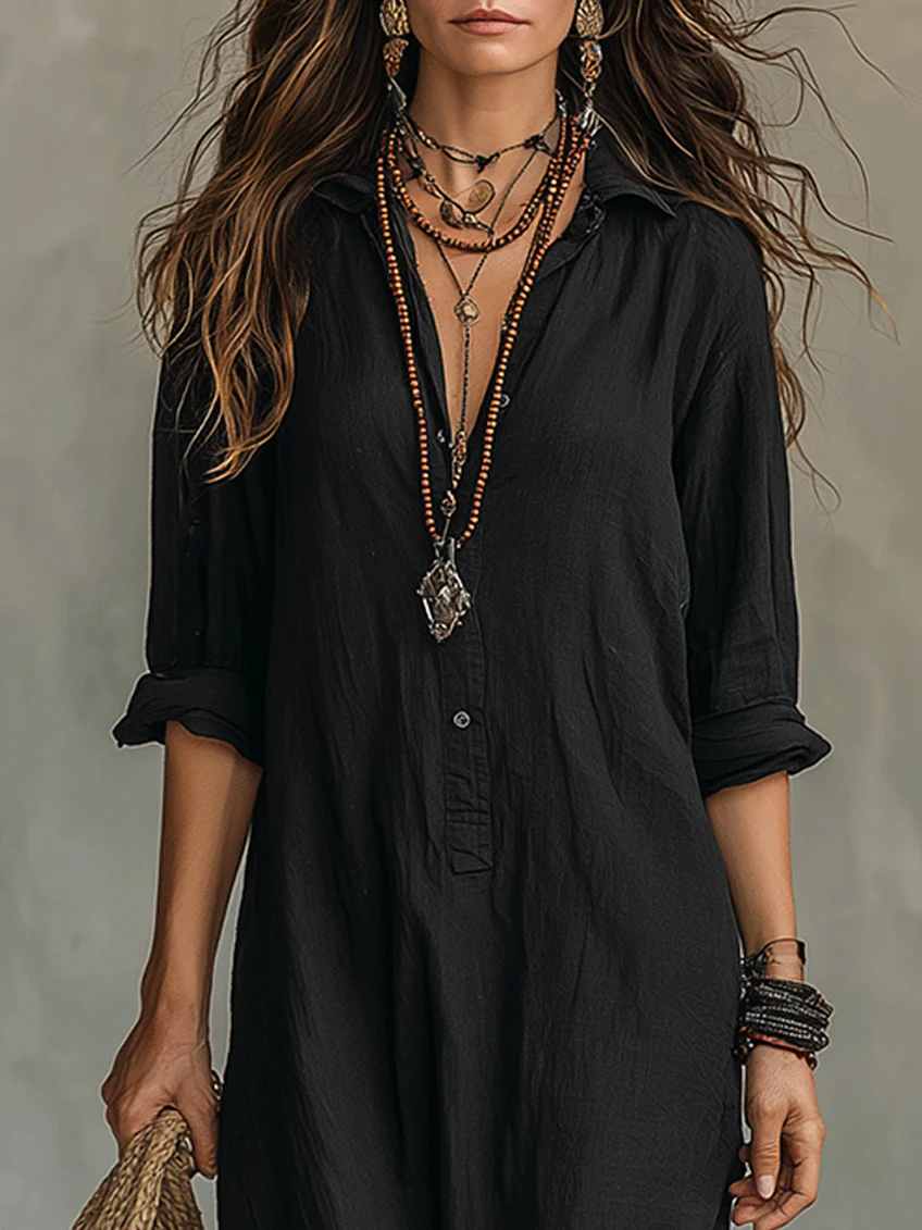 Soline | Loose Button-Front Maxi Dress