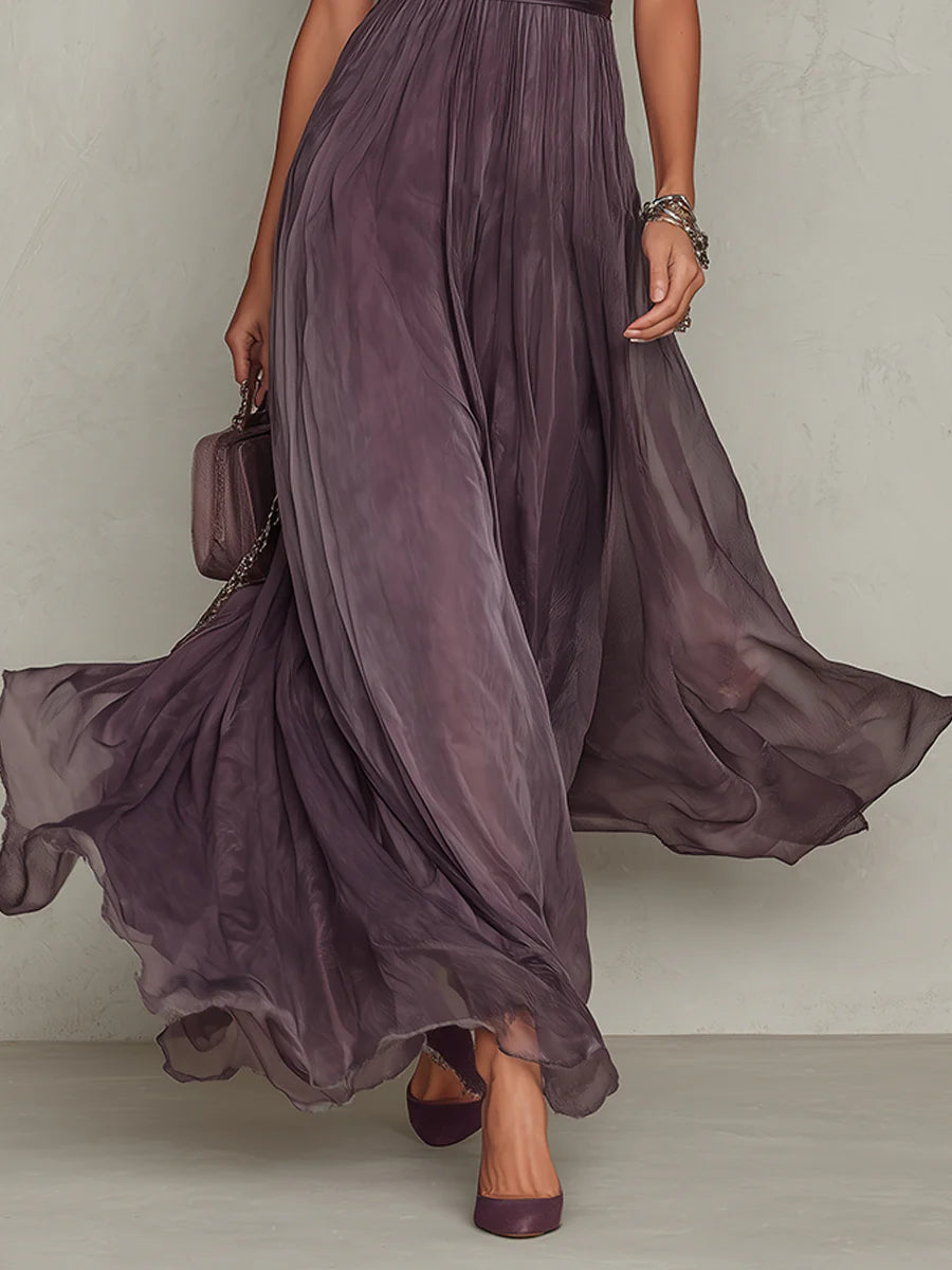 Purple Chiffon Maxi Dress with Keyhole Neckline