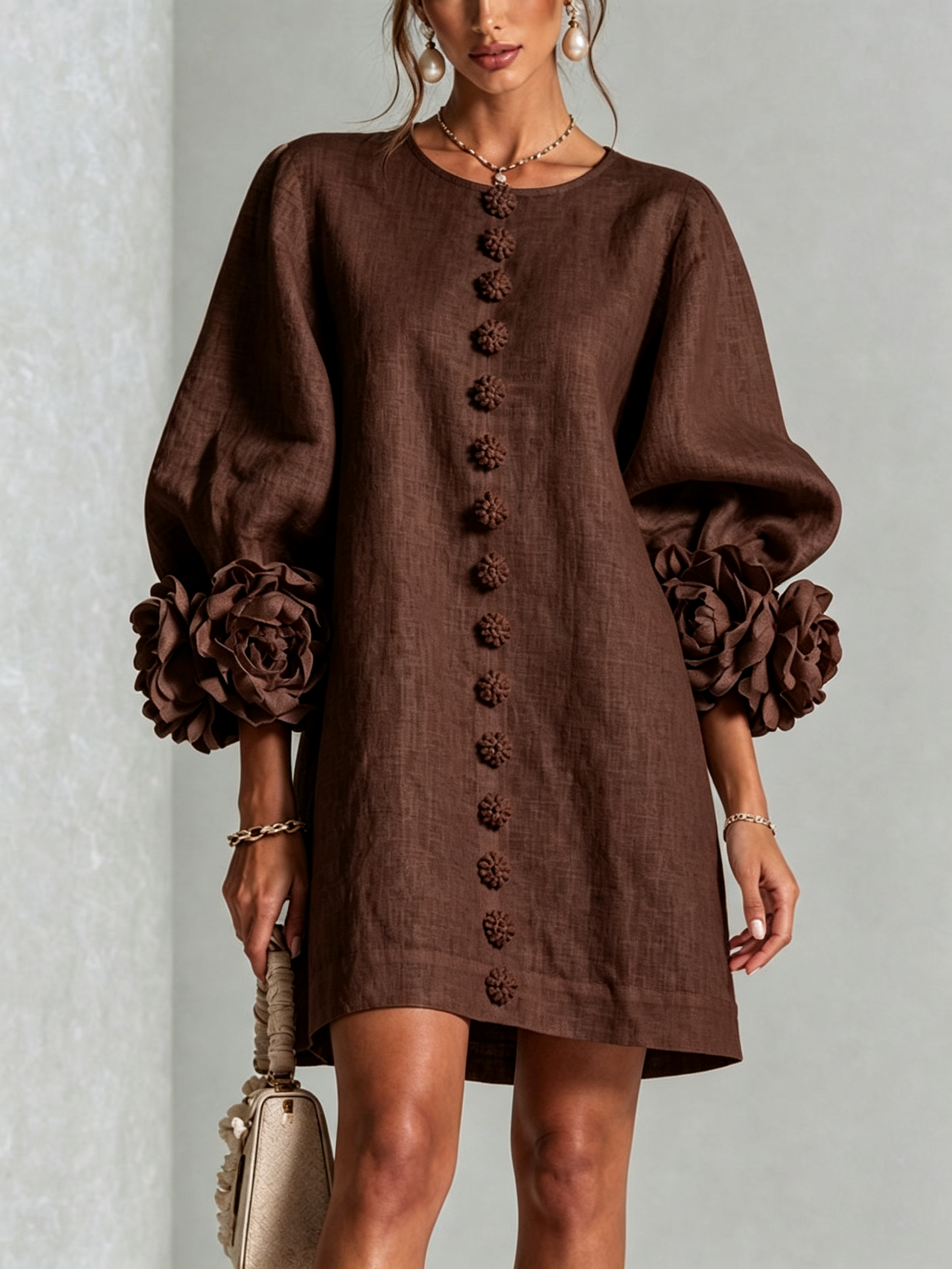White Floral Shirt Mini Dress with Statement Floral Cuffs