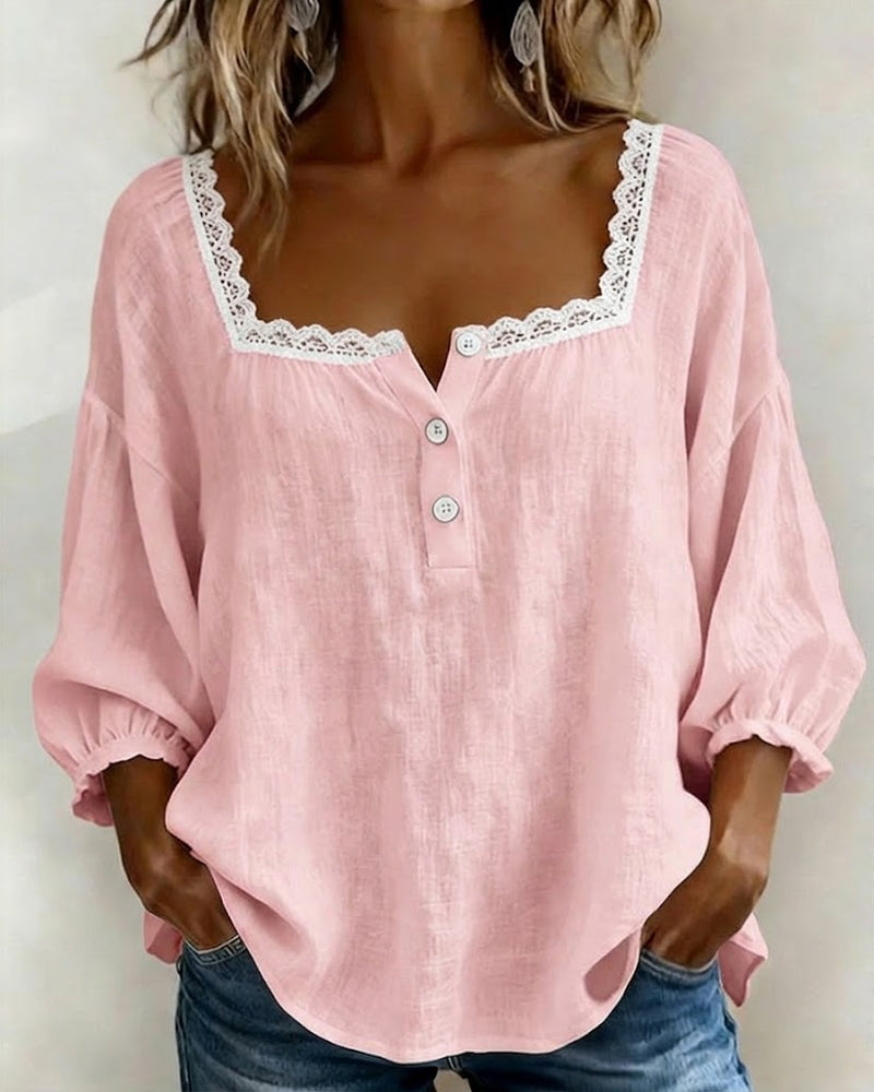 Elodie | Lace-Trim Square Neck Blouse