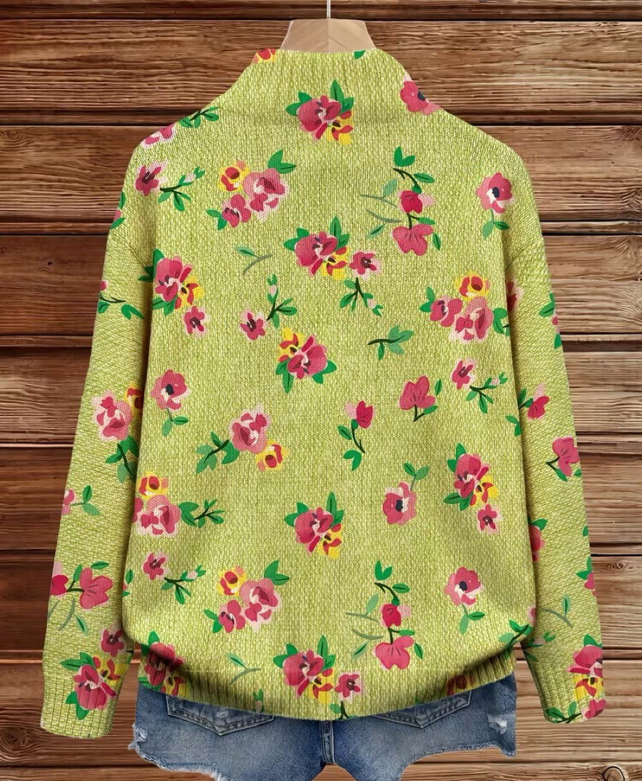 Cassia | Pink Floral Lime Zip Cardigan