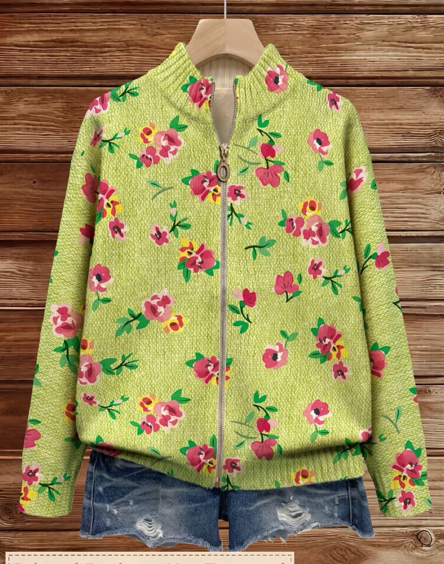 Cassia | Pink Floral Lime Zip Cardigan