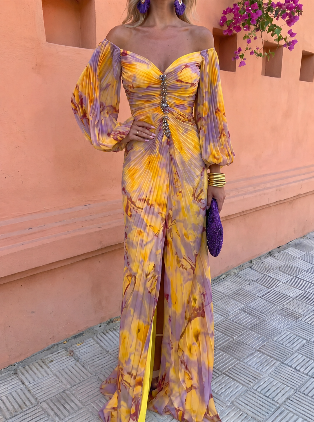 Greta | Long Floral Dress with Deep Neckline